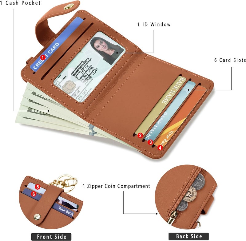 Airkit Small Wallets Woman RFID Blocking Leather Credit Card Holder - with ID Window - Card Wallets for Women - with Zipper Coin Purse - Keychain Wallet - Image 2